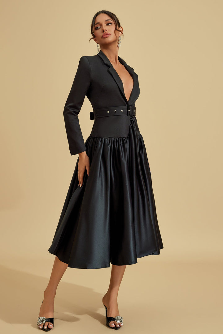 Catherine Noir Blazer Midi Elbise