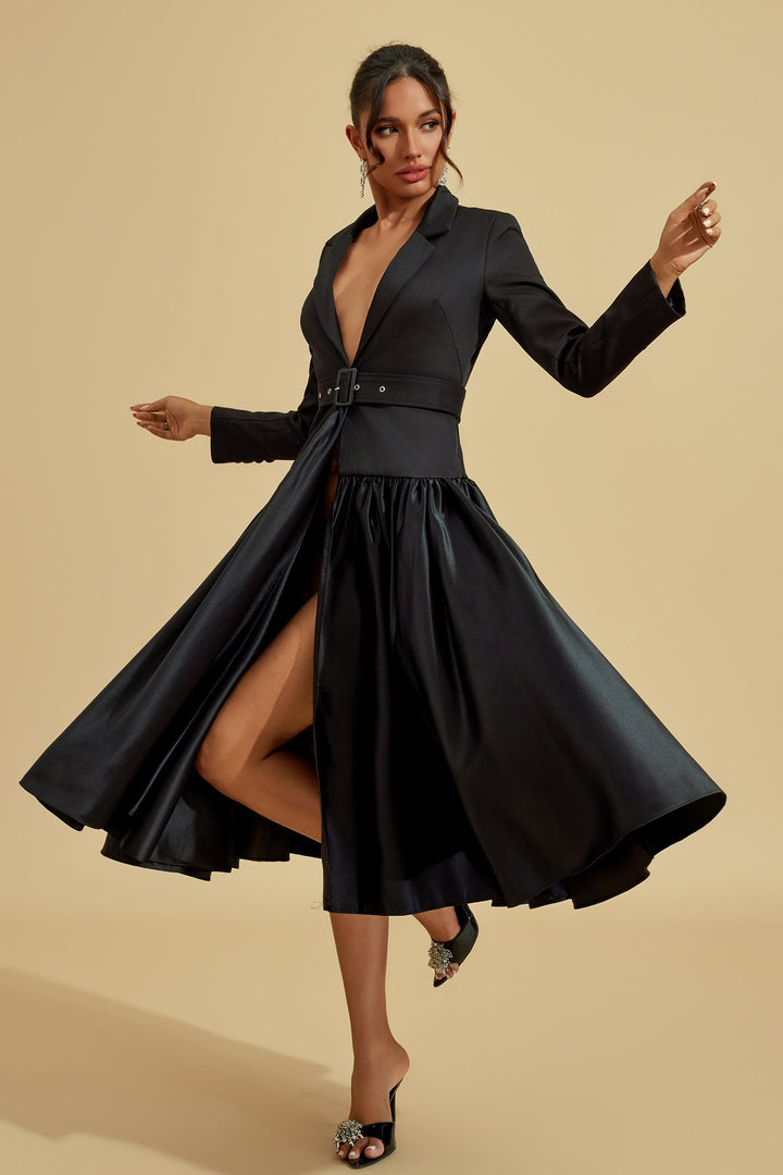 Catherine Noir Blazer Midi Elbise