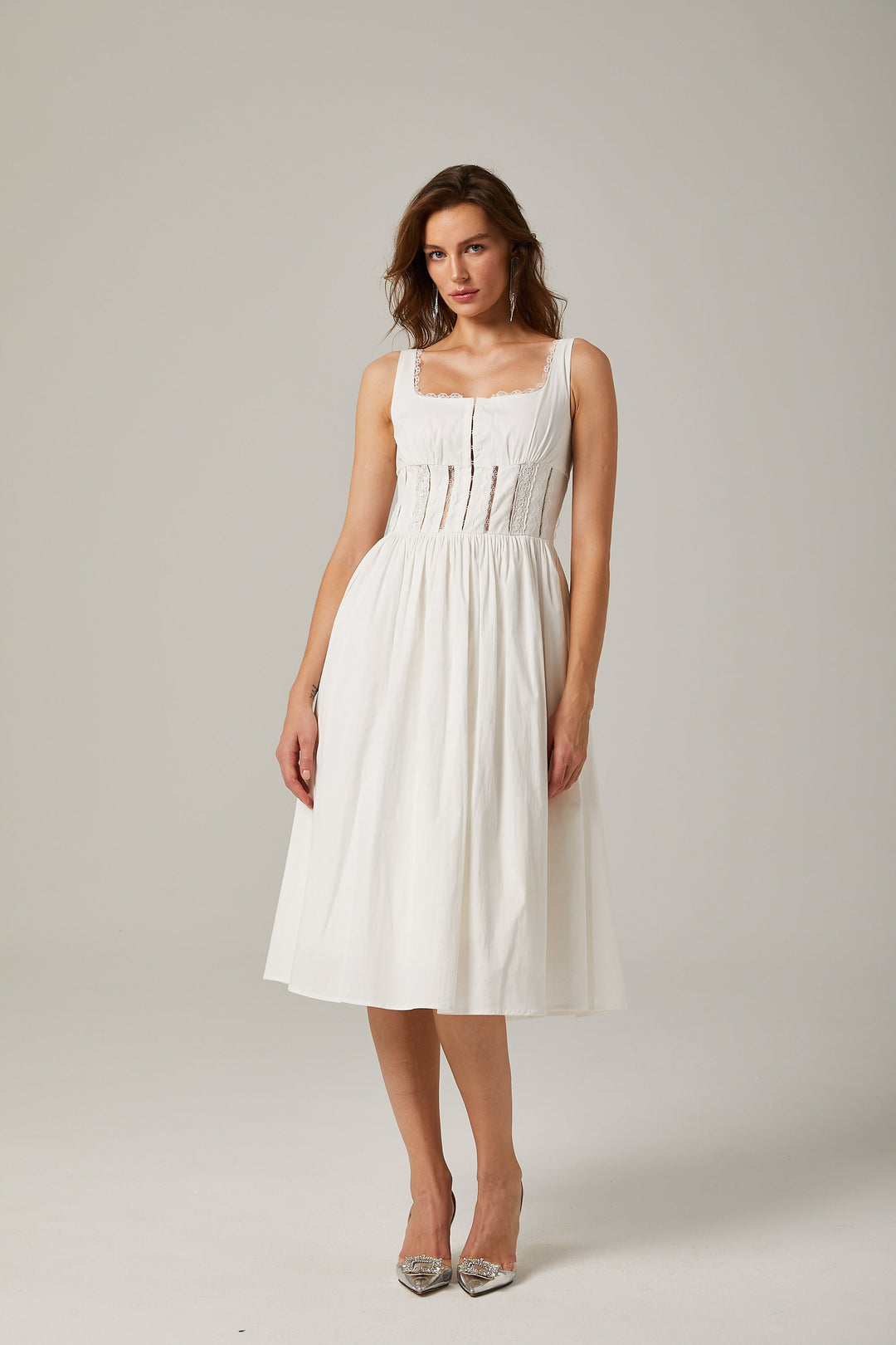 Jeanne dantel midi elbise
