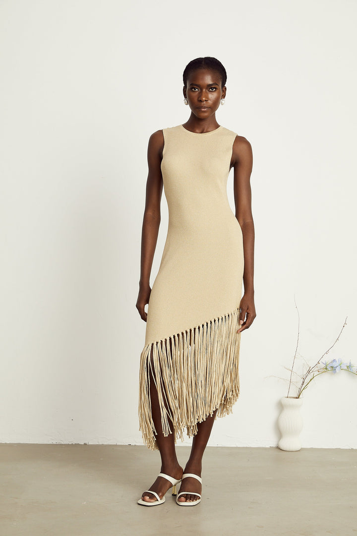 Sophie asimetrik midi elbise