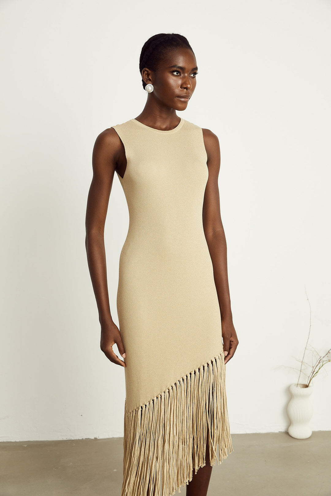 Sophie asimetrik midi elbise