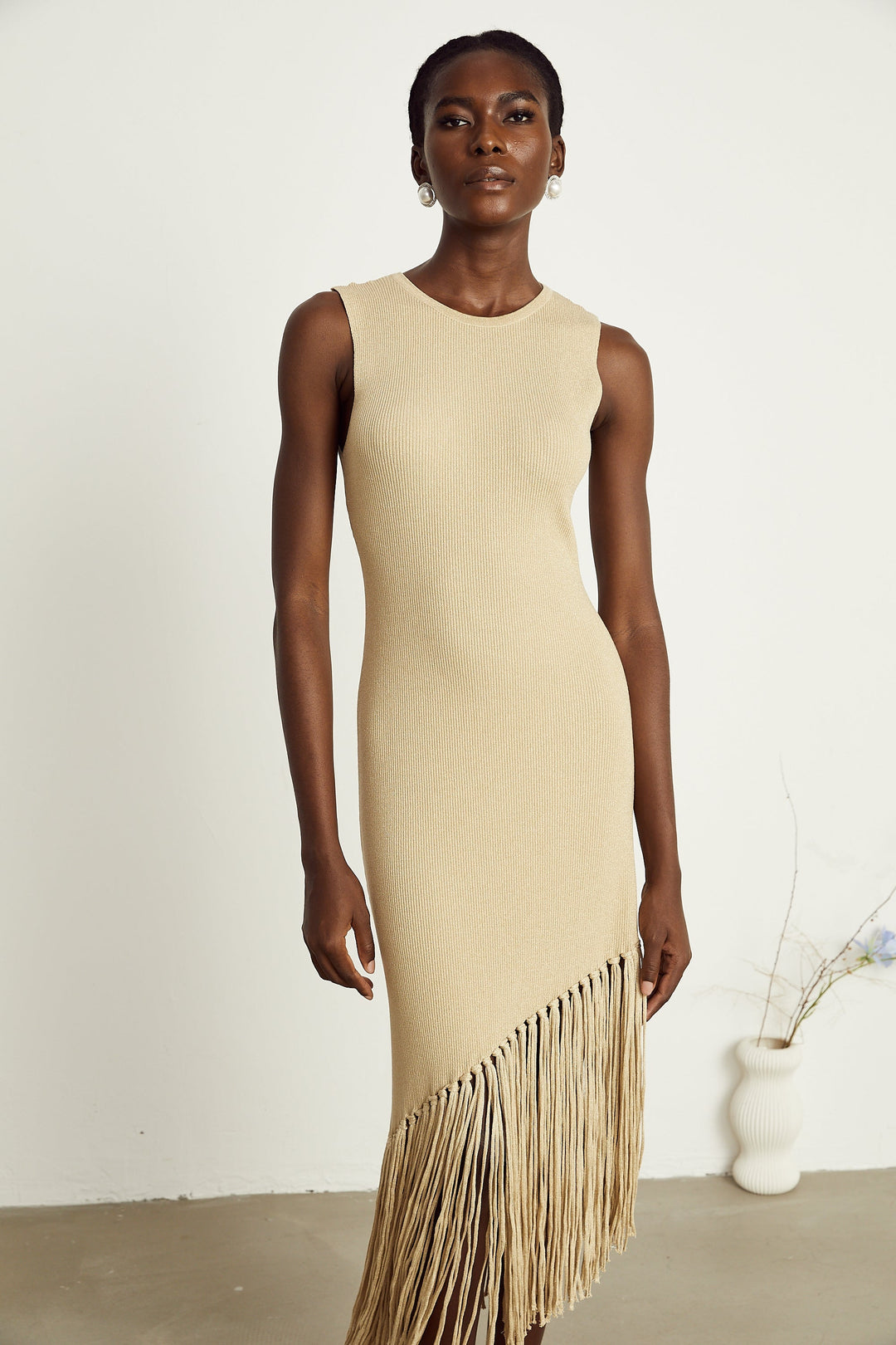 Sophie asimetrik midi elbise