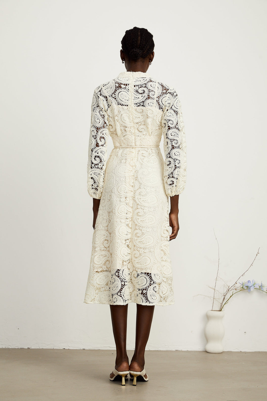 Georgette dantel midi elbise