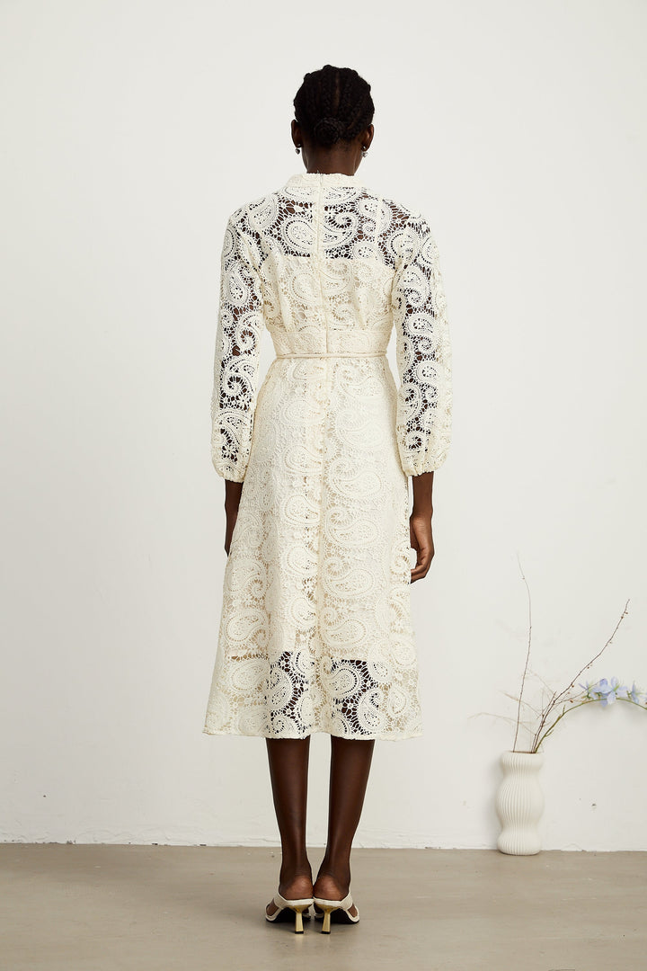 Georgette dantel midi elbise