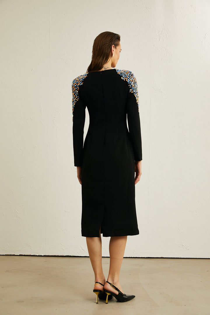 Maëlys kristal midi elbise