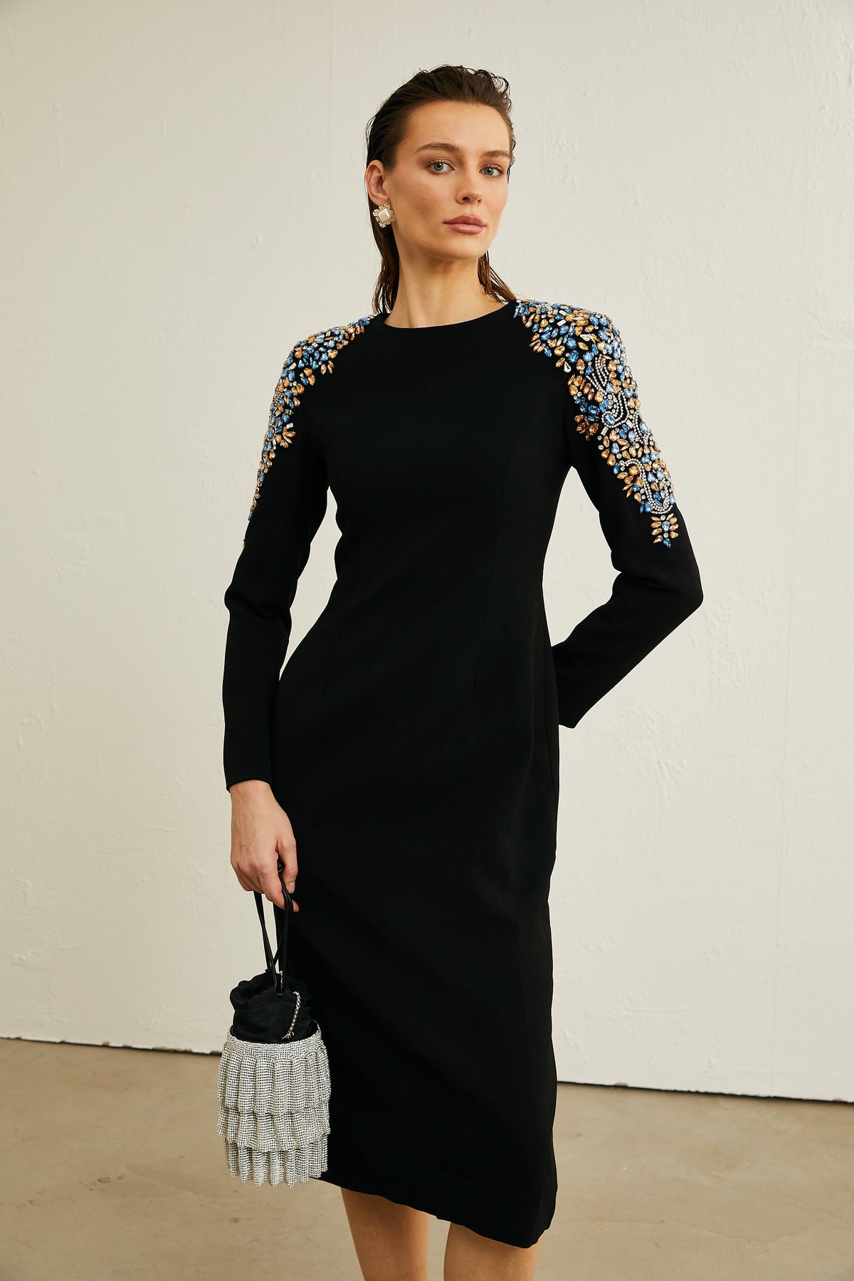 Maëlys kristal midi elbise