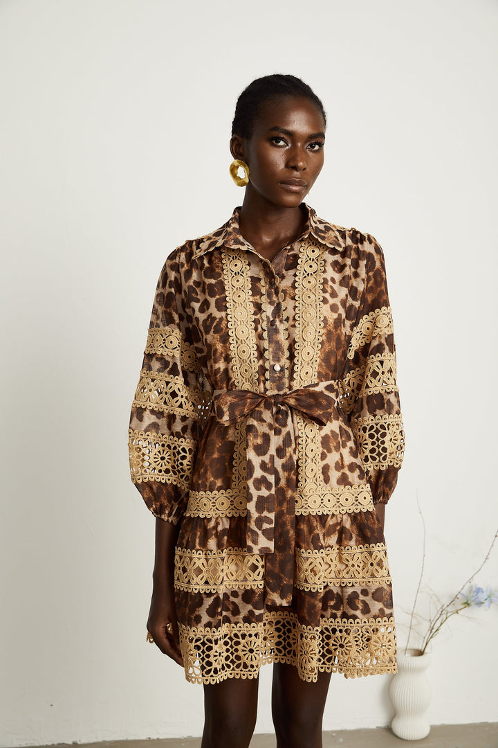Léonor leopar mini elbise