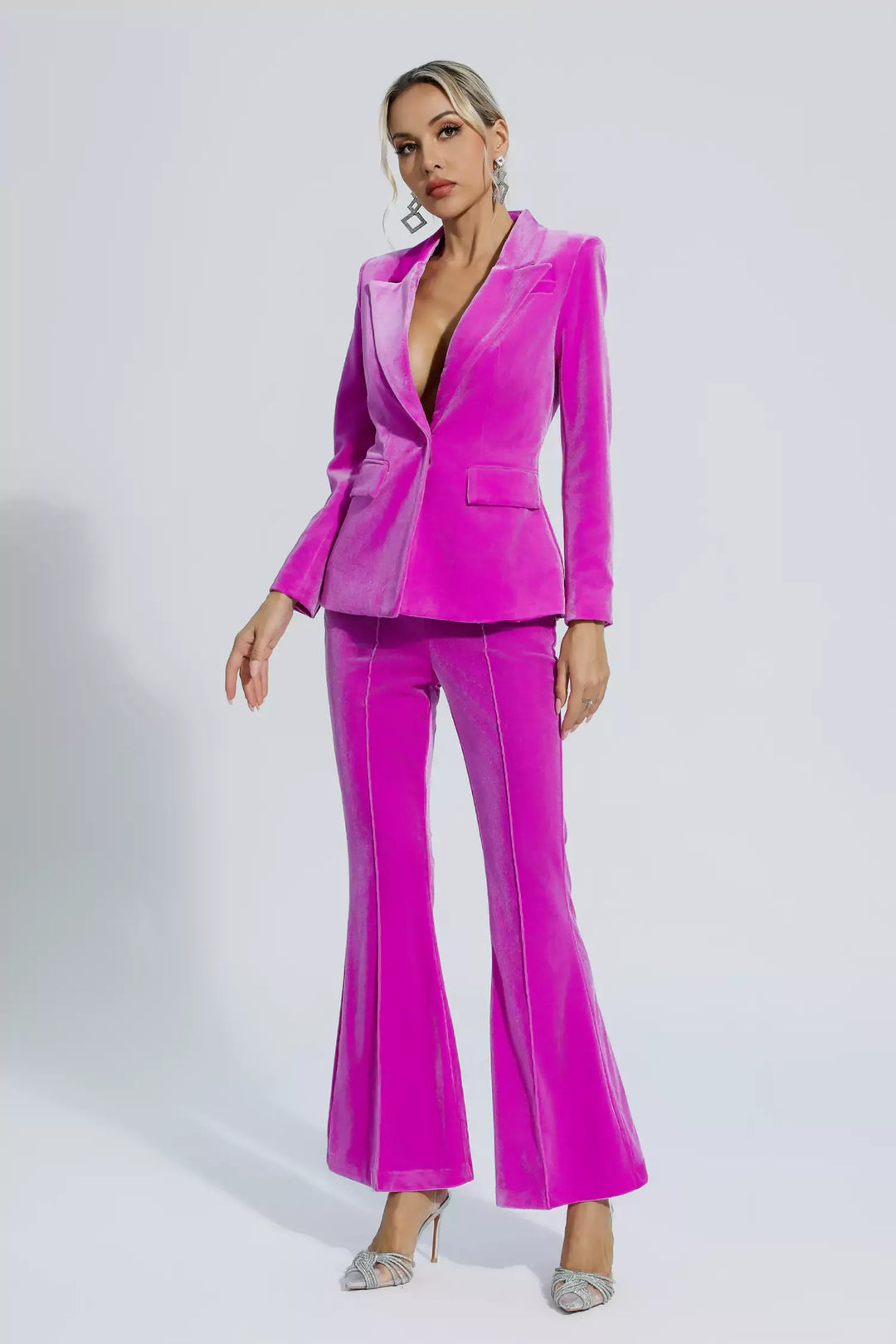 Aleena Macenta Kadife Blazer Takım