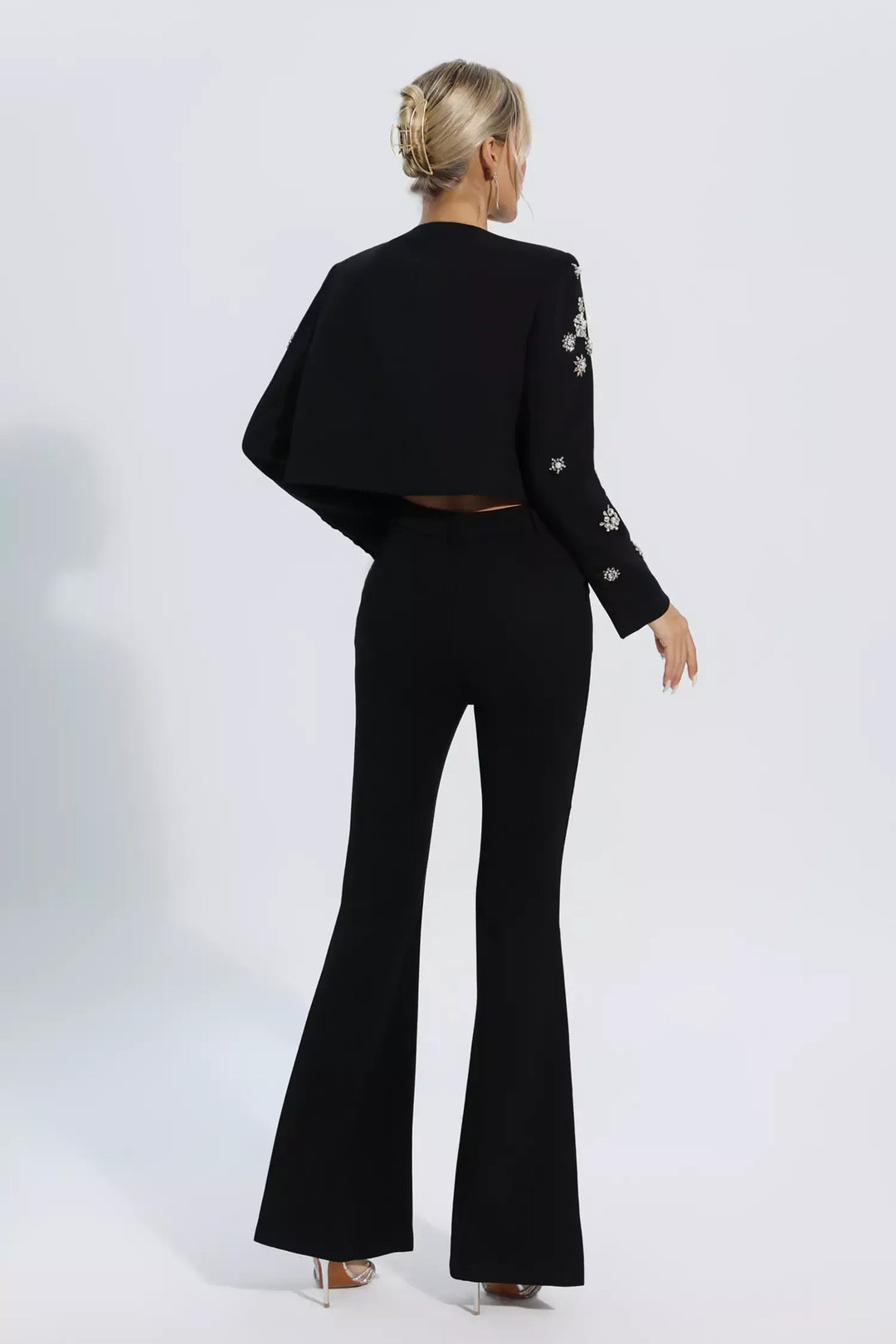 Amalia Siyah Kristal İnci Blazer Takım