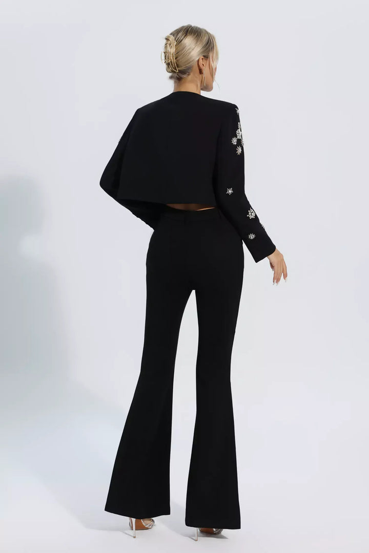Amalia Siyah Kristal İnci Blazer Takım