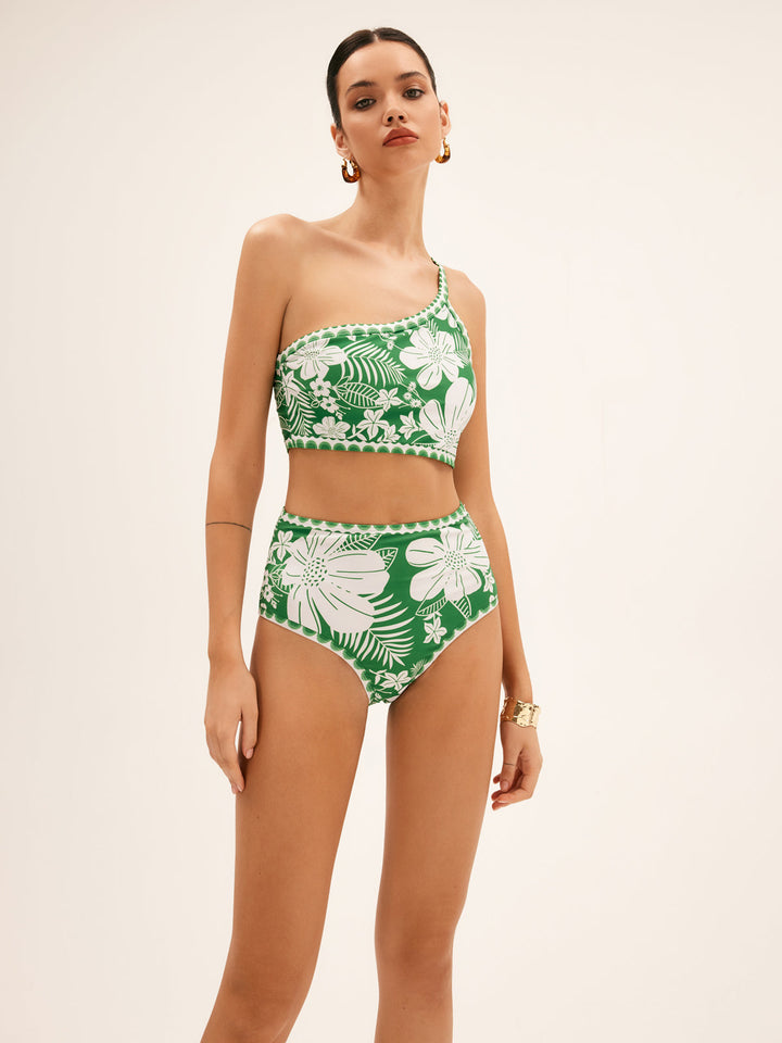 Tek Omuzlu Çiçekli Bikini Takımı