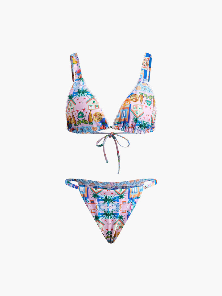 Baskılı İpli Ayarlanabilir Askılı Bikini Takımı