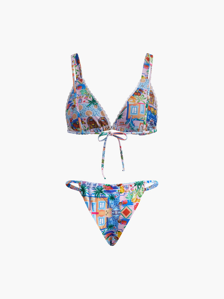 Baskılı İpli Ayarlanabilir Askılı Bikini Takımı