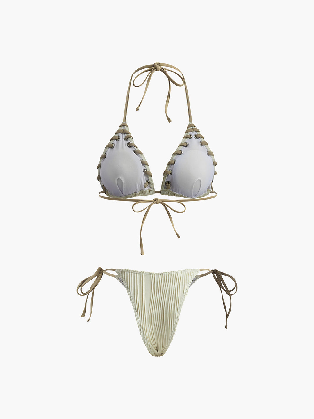 Grommet Bağcıklı Büzgülü Bikini Takımı