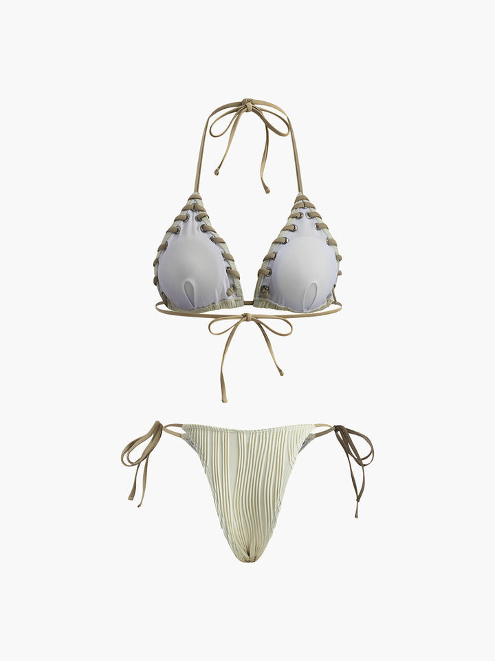 Grommet Bağcıklı Büzgülü Bikini Takımı
