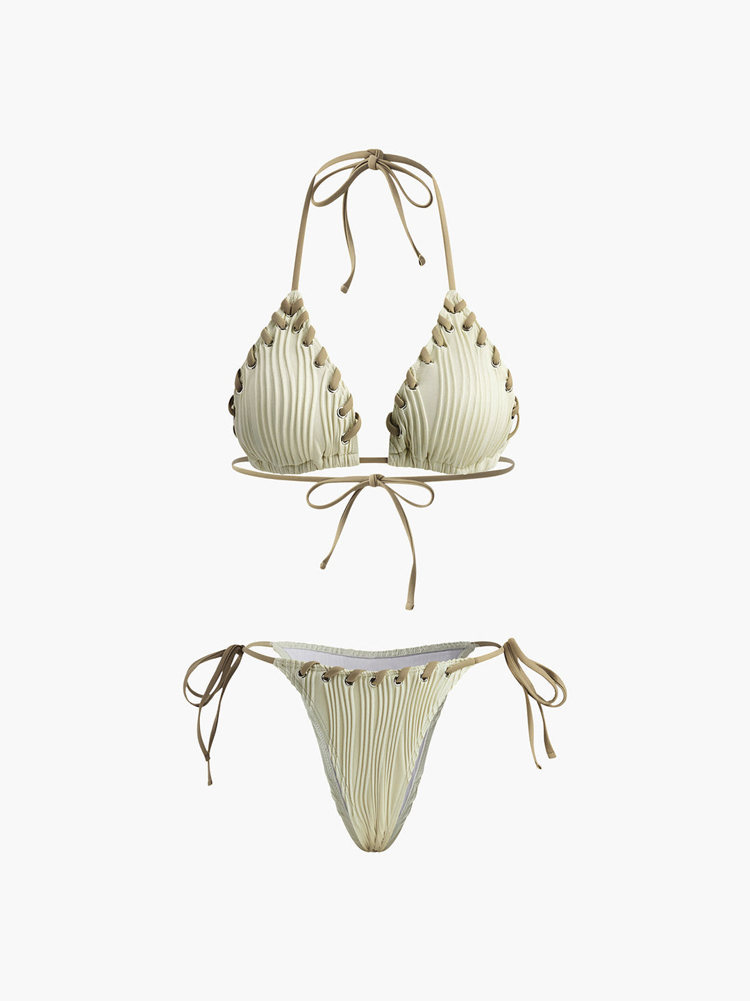 Grommet Bağcıklı Büzgülü Bikini Takımı