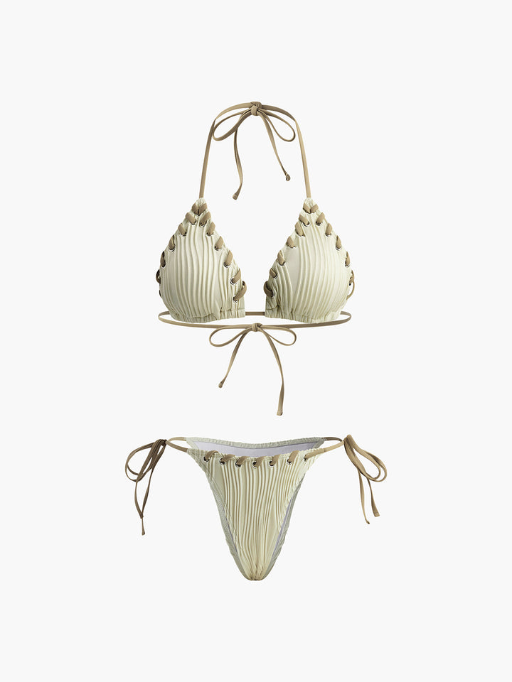 Grommet Bağcıklı Büzgülü Bikini Takımı