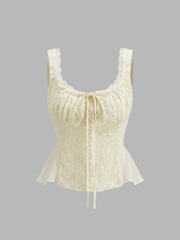 Dantel Kenarlı Kıvrımlı Çiçekli Peplum Üst