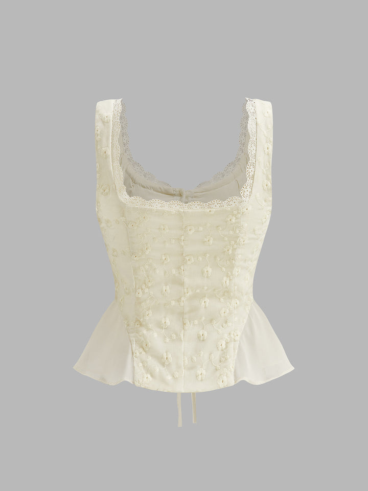 Dantel Kenarlı Kıvrımlı Çiçekli Peplum Üst
