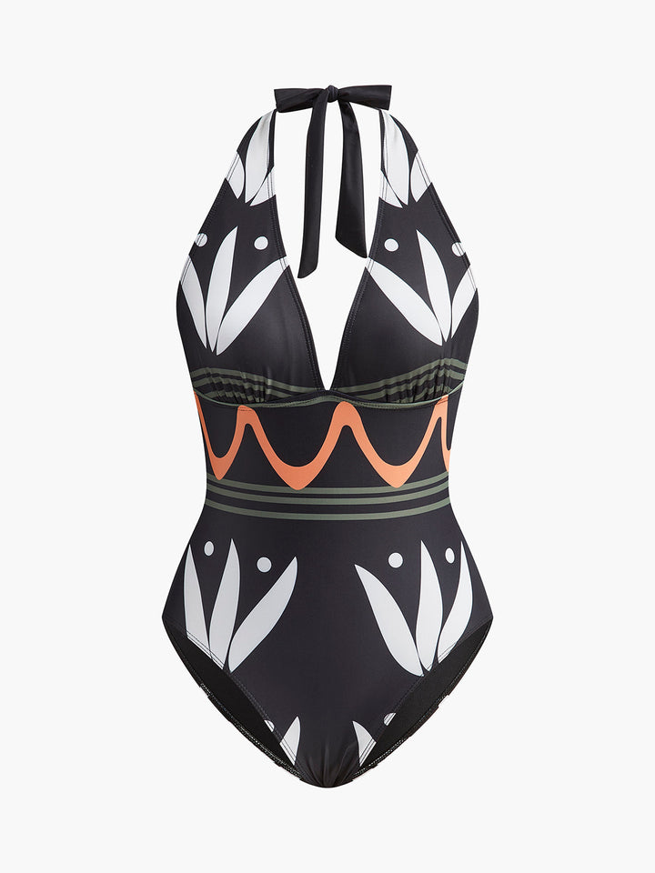 Halter Yaka Geometrik Desenli Mayo