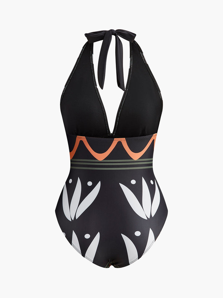 Halter Yaka Geometrik Desenli Mayo