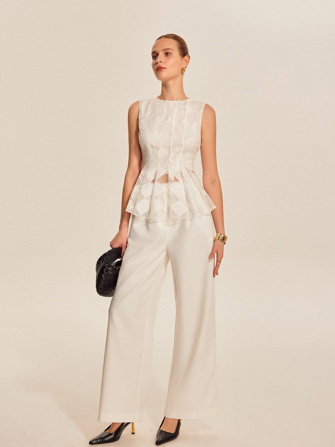 Yarı Şeffaf Geometrik Peplum Üst