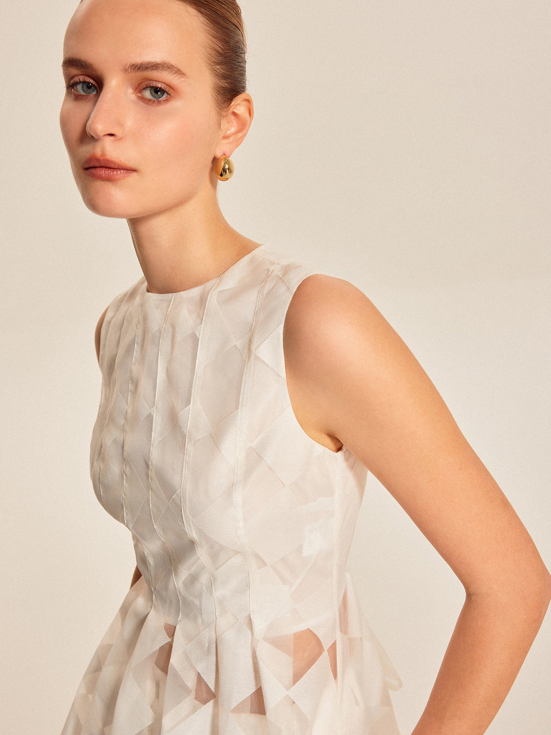 Yarı Şeffaf Geometrik Peplum Üst
