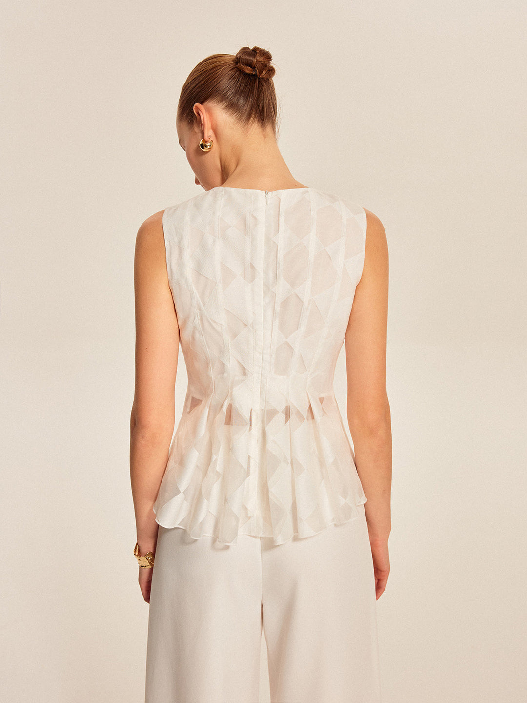 Yarı Şeffaf Geometrik Peplum Üst