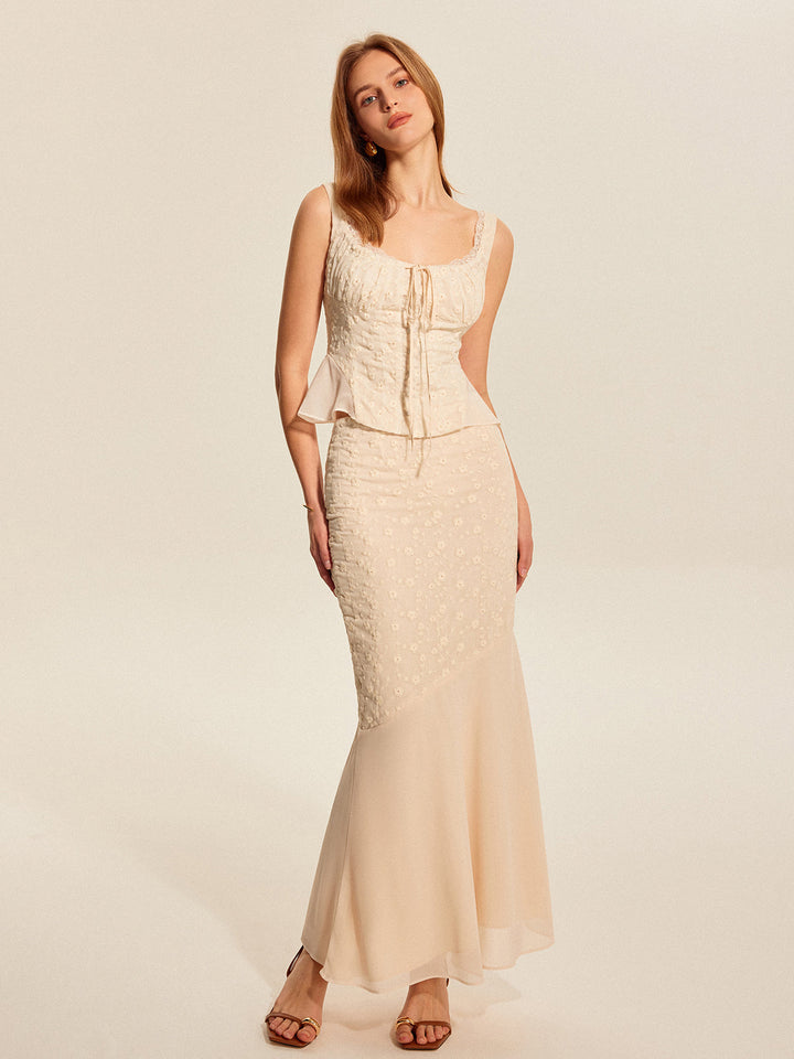 Dantel Kenarlı Kıvrımlı Çiçekli Peplum Üst