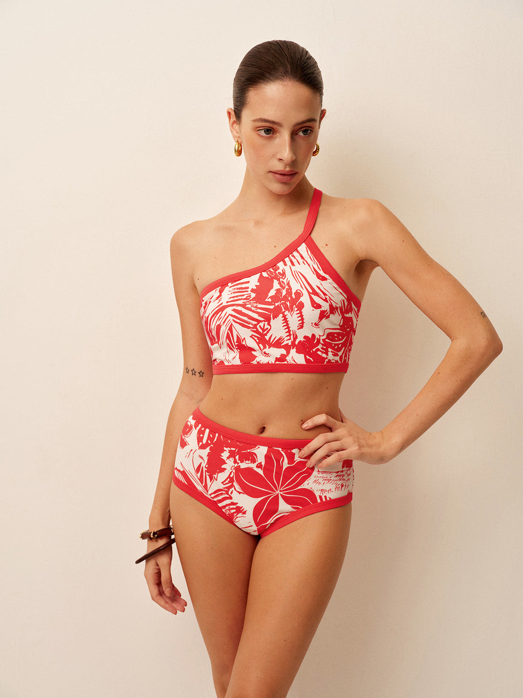 Tropikal Cennet Tek Omuzlu Bikini Takımı