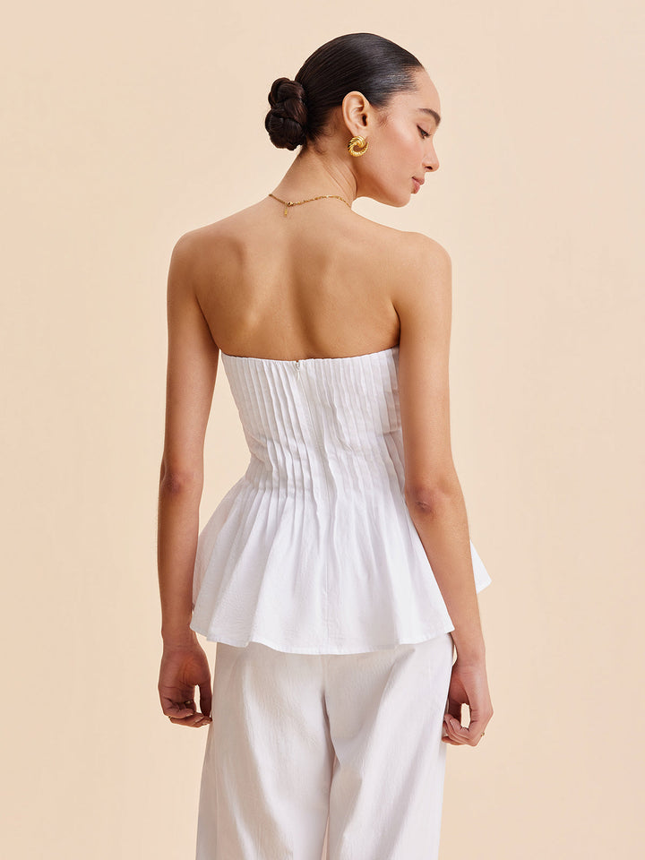 Pamuklu Pliseli Straplez Peplum Üst
