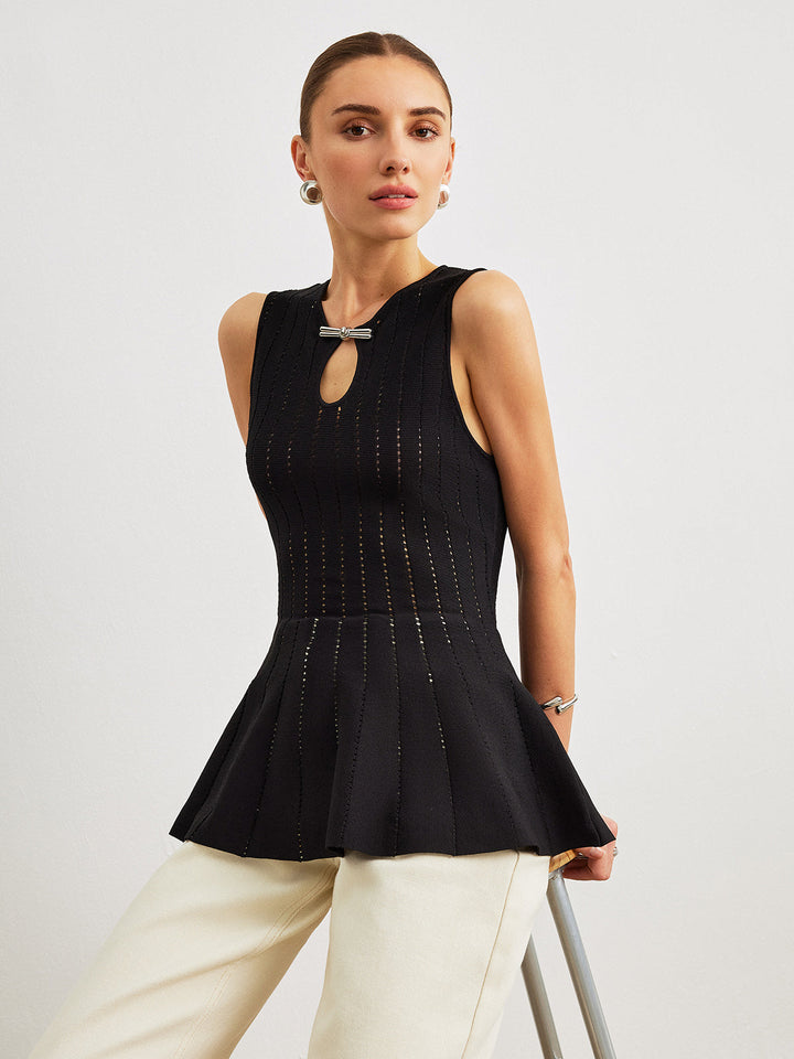 Fiyonk Detaylı Yarı Şeffaf Örgü Peplum Üst