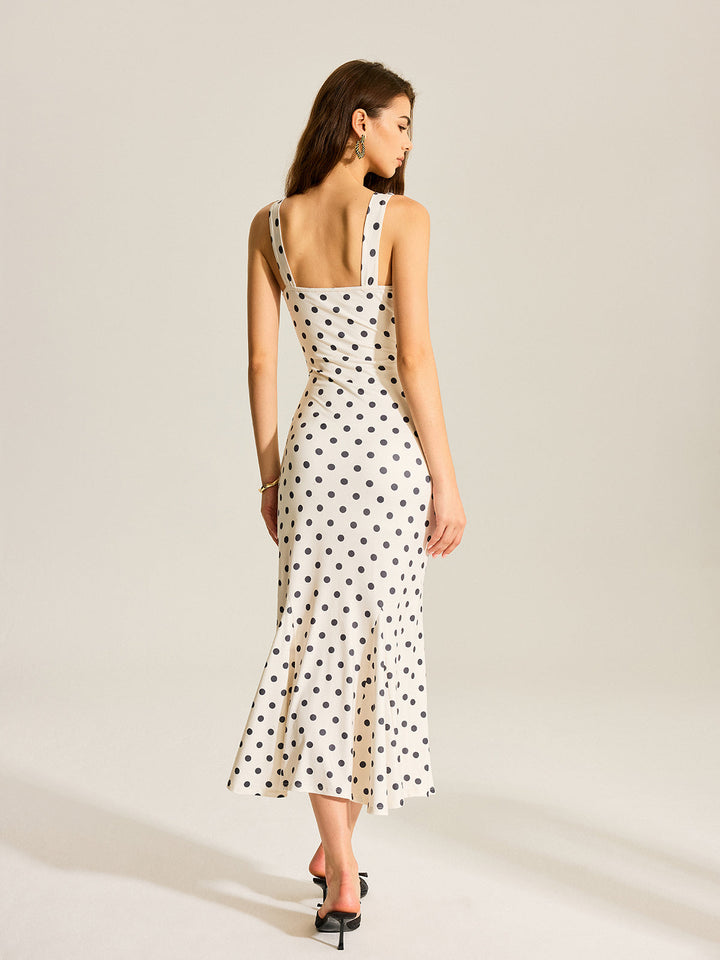 Dantelli Polka Dot Uzun Elbise