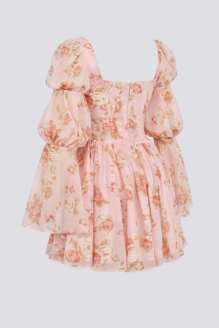 Divine Floral Kare Yaka Mini Elbise