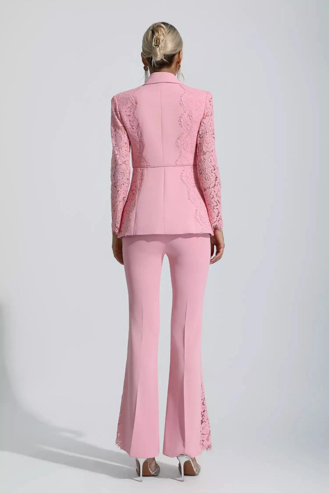 Emory Pembe Çiçekli Dantel Blazer Takım