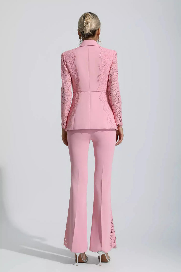 Emory Pembe Çiçekli Dantel Blazer Takım