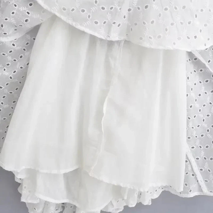 Halter Yaka Pamuklu Dantel Mini Elbise