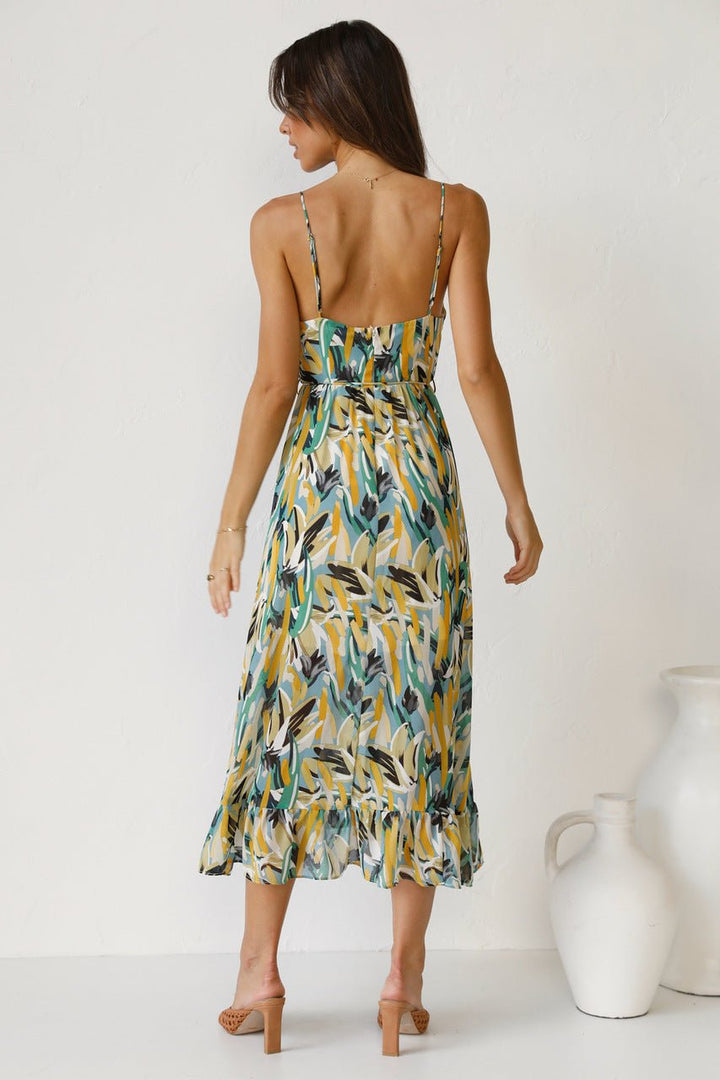 Adela Baskılı Fırfırlı Midi Sundress