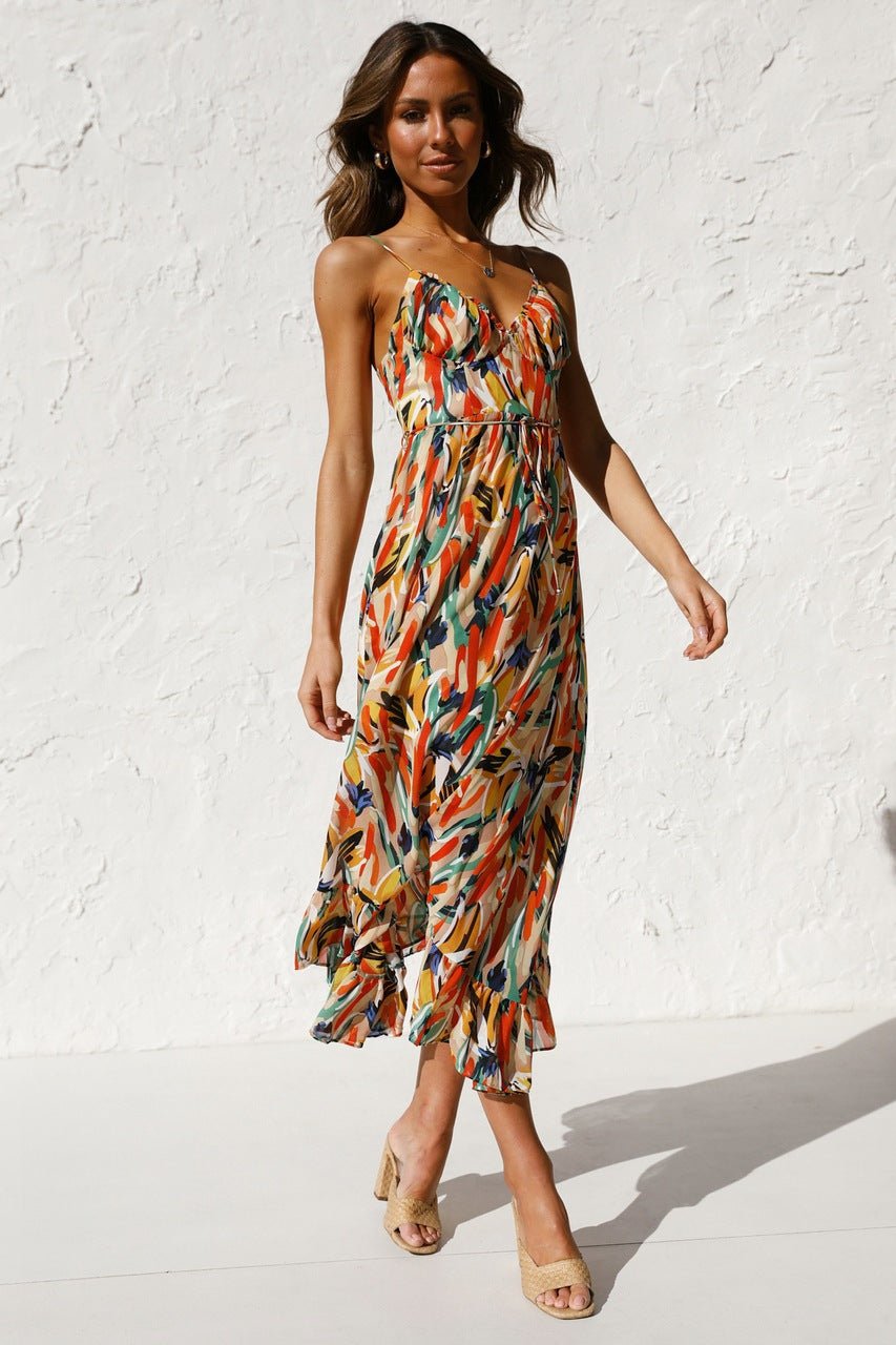 Adela Baskılı Fırfırlı Midi Sundress
