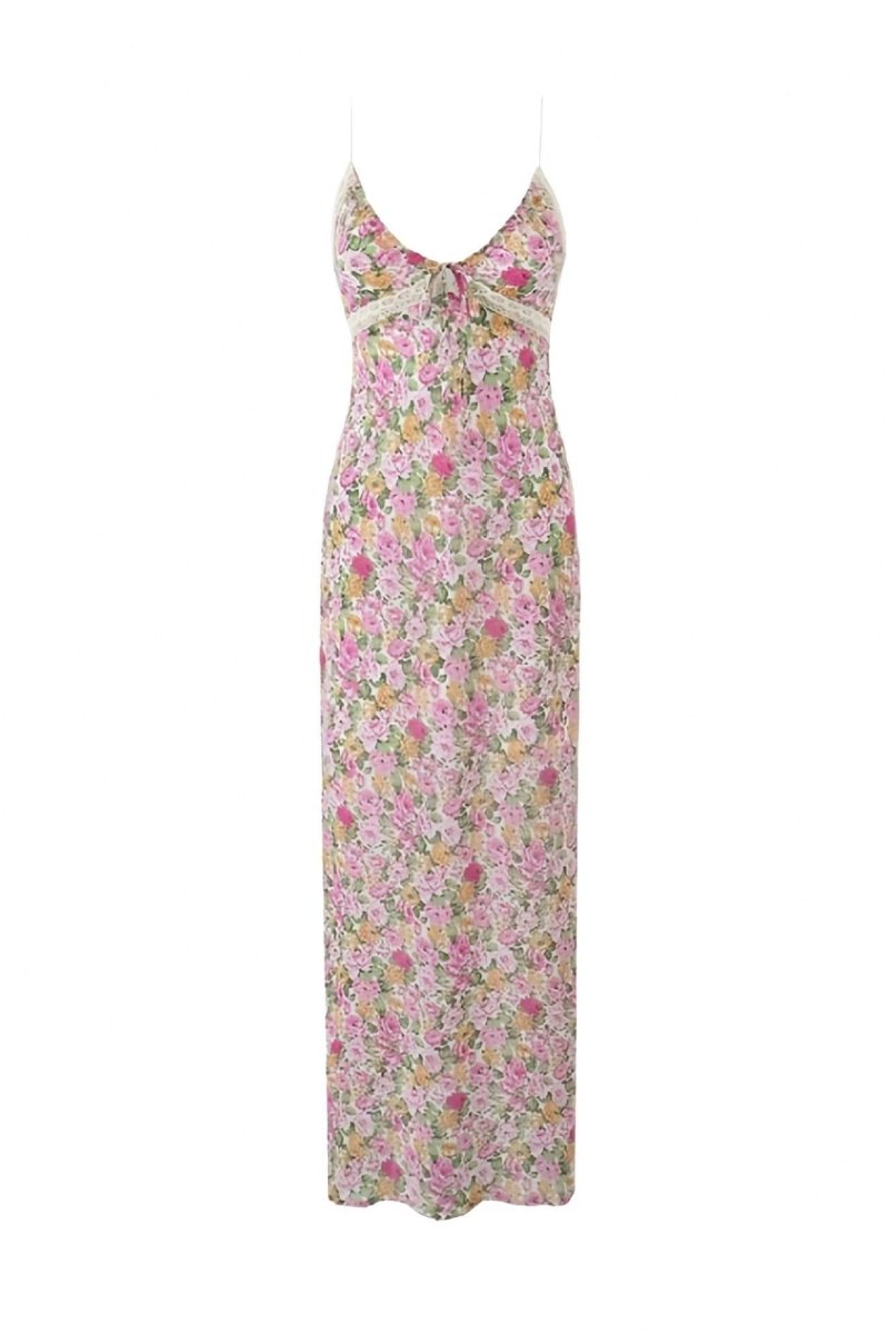 Angelica Baskılı Büzgülü Maxi Slip Elbise