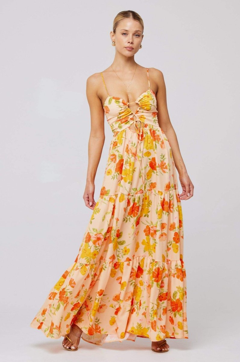 Beverly Baskılı Cut-Out Maxi Slip Elbise