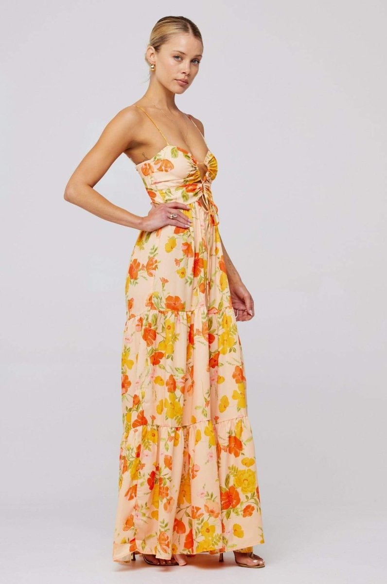 Beverly Baskılı Cut-Out Maxi Slip Elbise