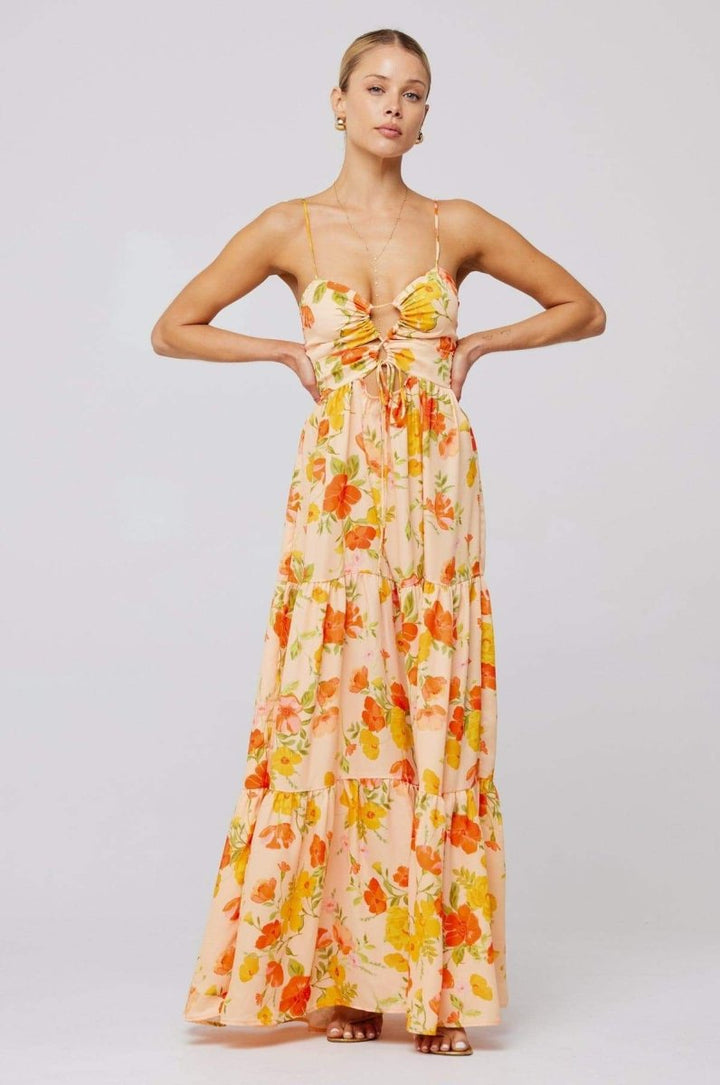 Beverly Baskılı Cut-Out Maxi Slip Elbise
