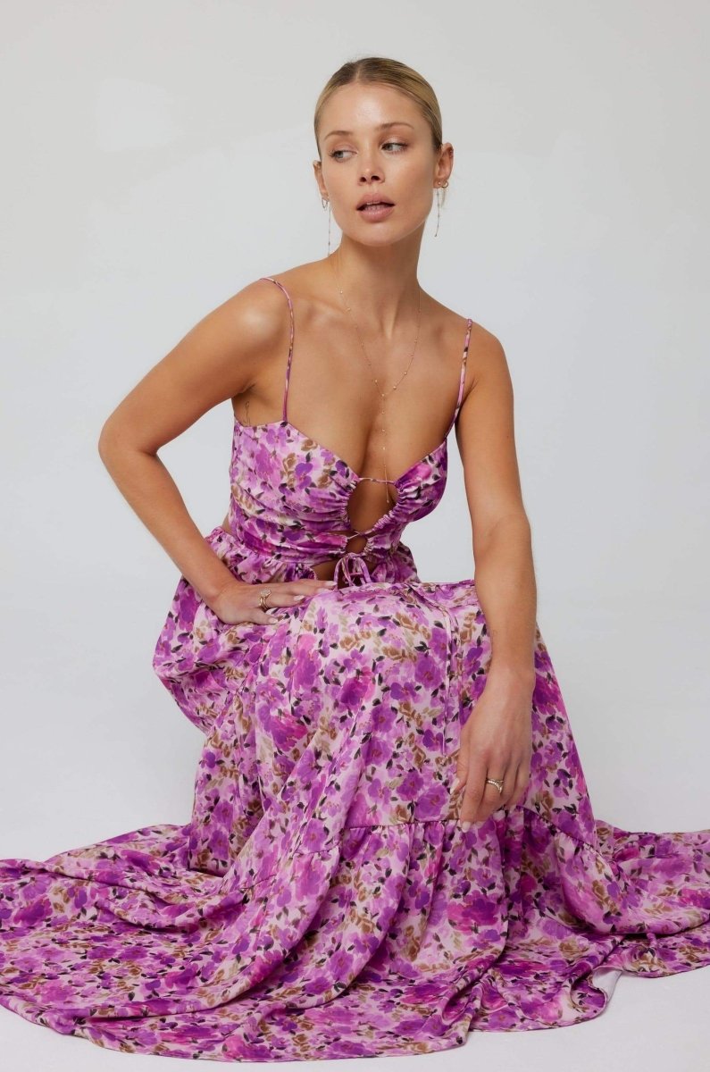 Beverly Baskılı Cut-Out Maxi Slip Elbise
