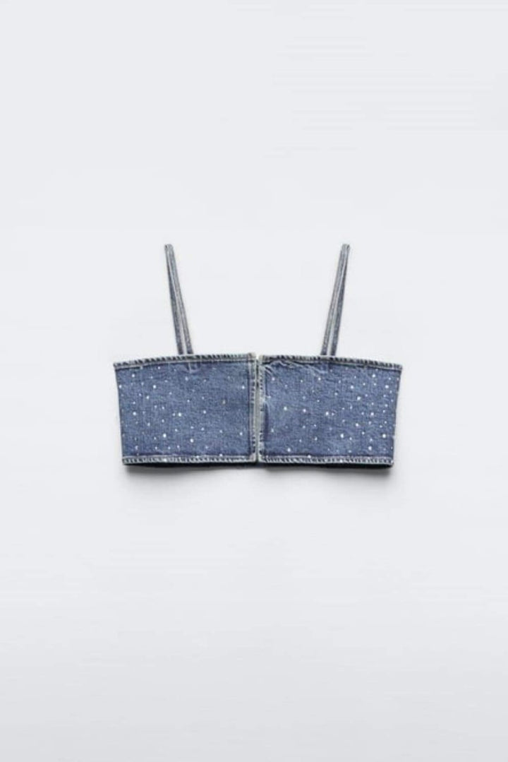 Lena Diamante Denim Crop Top