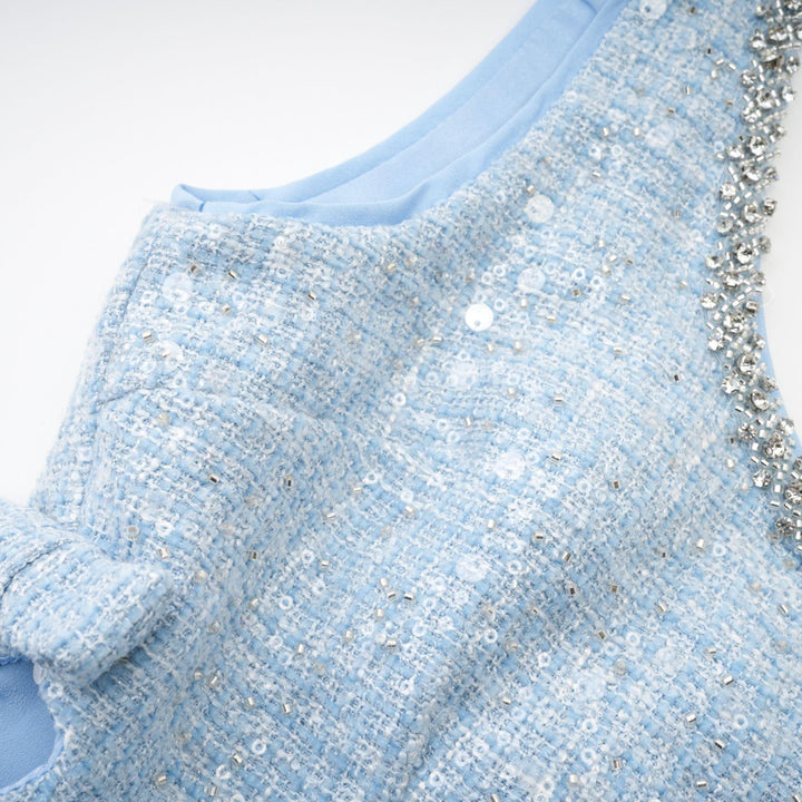 "Manon Charm" Açık Mavi Işıltılı Tweed Mini Elbise