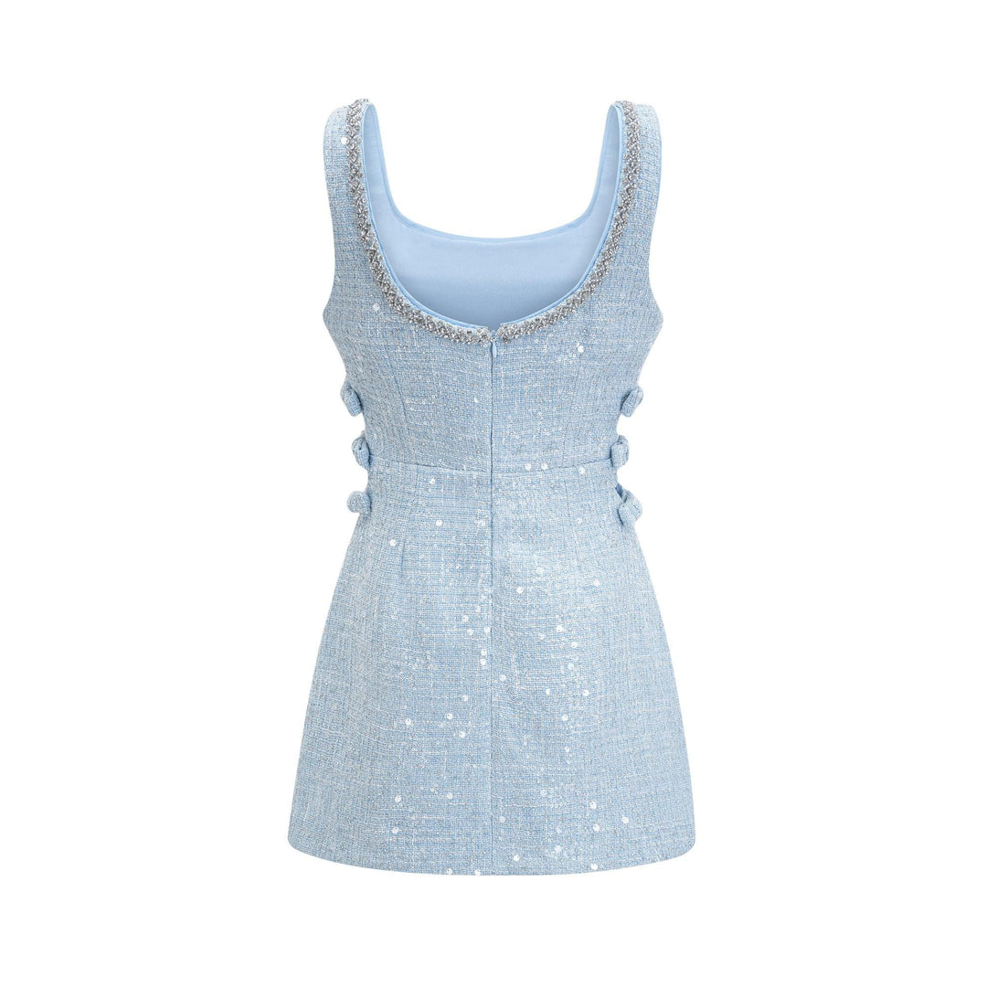 "Manon Charm" Açık Mavi Işıltılı Tweed Mini Elbise