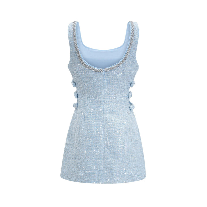 "Manon Charm" Açık Mavi Işıltılı Tweed Mini Elbise