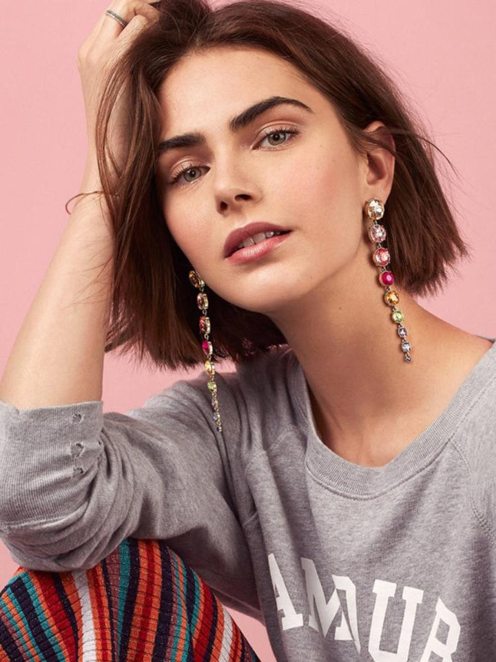 Odelia Gökkuşağı Diamante Zincir Küpe