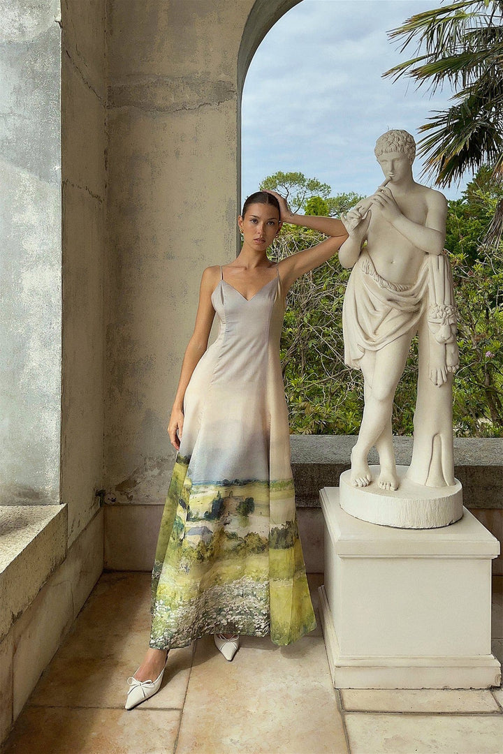 Edith Baskılı V Yaka Maxi Slip Elbise
